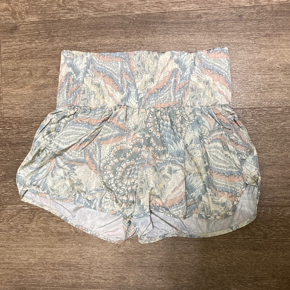 FP Movement by Free People High Waist Patterned Shorts - Blue and Cream